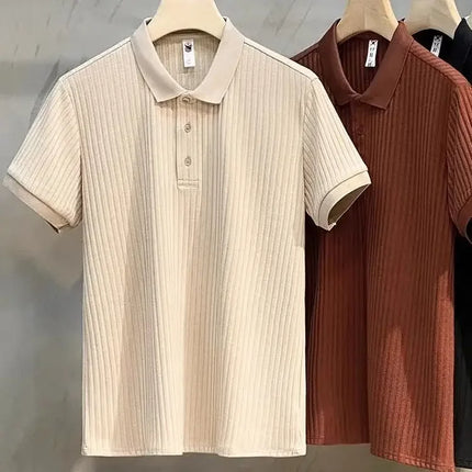 Fashionable Casual Knitted Striped Men's Polo Shirt Breathable Lightweight Summer Suitable for All Ages And Occasions