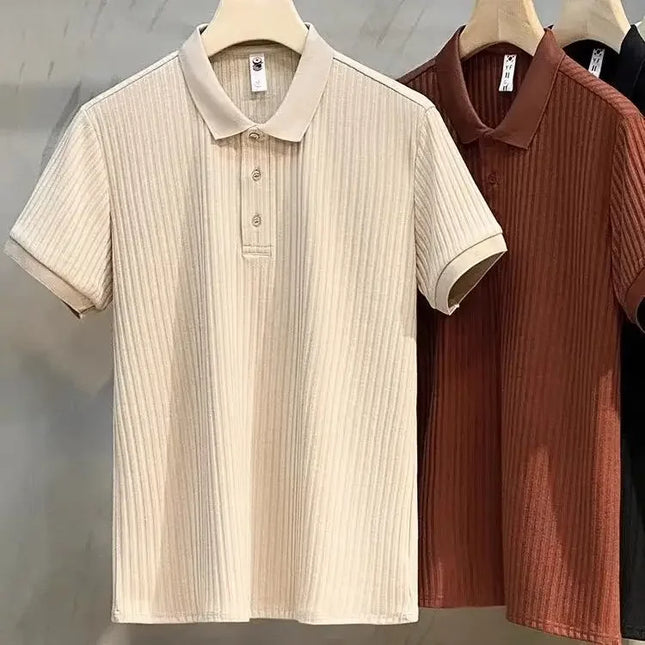 Fashionable Casual Knitted Striped Men's Polo Shirt Breathable Lightweight Summer Suitable for All Ages And Occasions