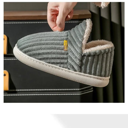 Winter Couple Style Concise Solid Color Wrap Heels Plush Slippers Non-slip Warm Flip Flops Women Men Home Casual Cotton Shoes