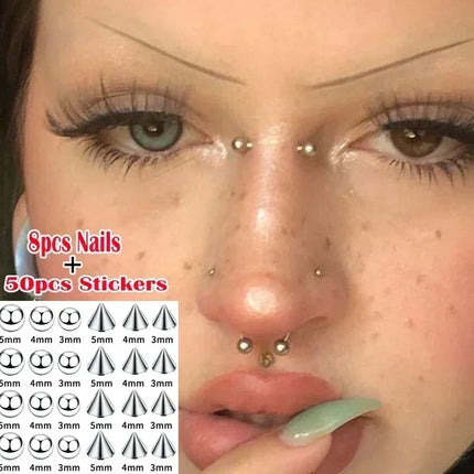 180pcs Non Piercing Lip Nails Sticker Selfadhesive Waterproof Reusable Fake Lip Nail Eyebrow Nose Ring Body Belly Button Jewelry