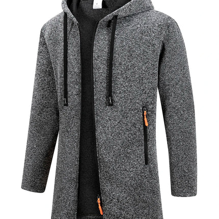 Men's Retro Zipper Jacket Mid Length Windbreaker Spring Autumn Winter Fleece Warm Jackets Fashion Casual Patchwork Yarn Coat