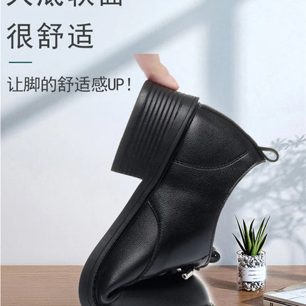 British Style Spring Autumn Women's Round-Toe Square-Heel Slip-On Office Pumps for Work or Parties, Comfortable Soft Leather 2024