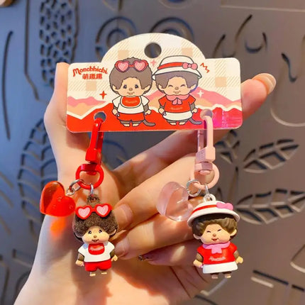 Cute Monchhichi Keychain Kawaii Monchichi Keyring Cartoon Backpack Pendent Charms Birthday Gifts モンチッチ 몬치치