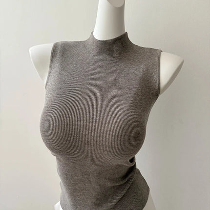 Korean Sle Knitted Vest Women's Base Layer Tank Top Svel f High Collar Spring Autumn Winter Inner And Outer Wear