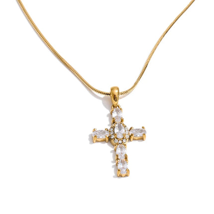 Yhpup Delicate AAA Cubic Zirconia Cross Pendant Necklace Gift Gold Platinum Color PVD Plated Premium Classic Shiny Chic Jewelry