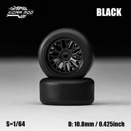 1/64 Model Car Black Wheels with Fixed Rubber Tires Comes with rivets for Diecast Model  Refiting Parts 4pcs 1set