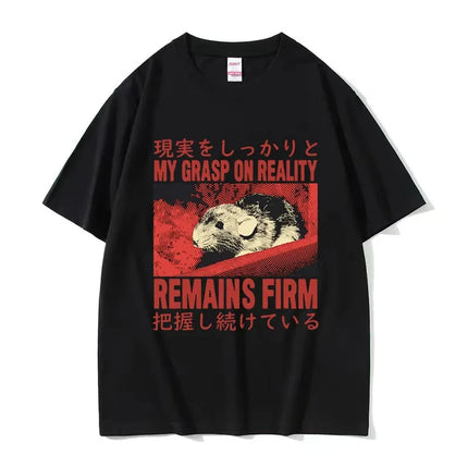 Funny Cheese Devouring Machine Japanese Rat Graphic T Shirts Men Vintage Fashion O-Neck Oversized T-shirt Y2k Unisex 62408