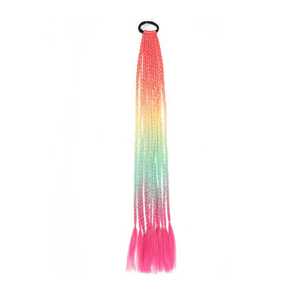 Braided Ponytail Extension Synthetic Colorful Hair Extension For Women 24inch Rainbow Hair Braids Extensions