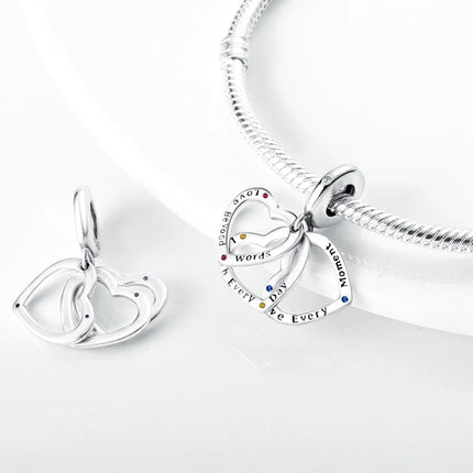Original 925 Sterling Silver Charm Beads Love Heart Family Charms Pendant Fit Bracelet Charm Women DIY Jewelry Gift