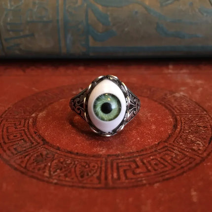 2024 New Creative Cat's Eye Alloy Casting Rings for Men Tiktok Europe and America Gothic Rock All-around Eyeball Simple Jewelry