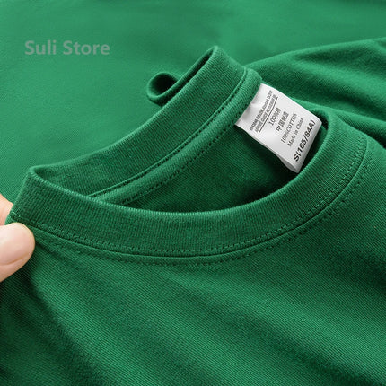 600G Heavy Cotton Short-sleeved T-shirt for Men and Women with The Same Loose Round Neck Simple Navy Blue Bottoming Shirt