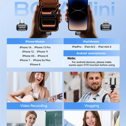 BOYA Mini 2 Wireless Lavalier Microphone AI Noise Reduction Mini Mic for iPhone 6-14/15-17 USB-C Android Phone Video Recording