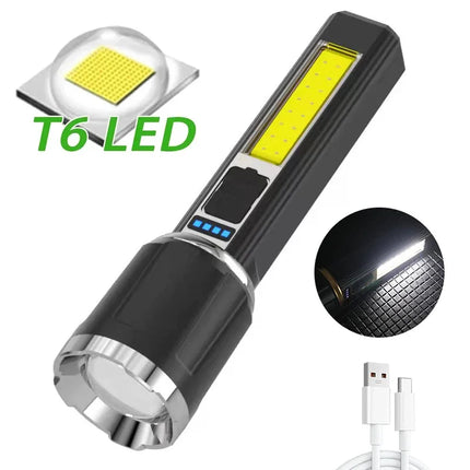 1/A Set Super Bright LED Flashlights USB Rechargeable Telescopic Zoom Tactical Torch Portable Long-Range Camping Fishing Lantern