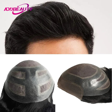 Male Toupee Front Lace PU Wigs for Men Indian Remy Human Hair Wigs Swiss Lace Capillary Prosthesis Natural Hair System Hairpiece