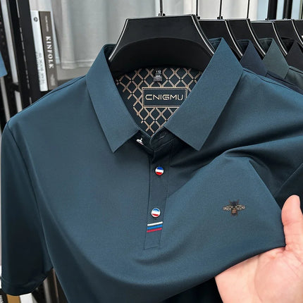 High-End Men's Short-Sleeved Polo Shirt Lapel Button Bee Embroidery Spring Casual Elegant T-Shirt Simple Business Men's Clothing