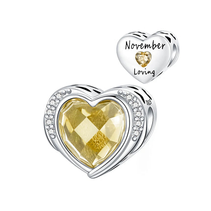 925 Sterling Silver January-December Birthday Stone Love Zircon Pendant Bead Fit Charms Necklace Bracelet Women Jewelry DIY Gift