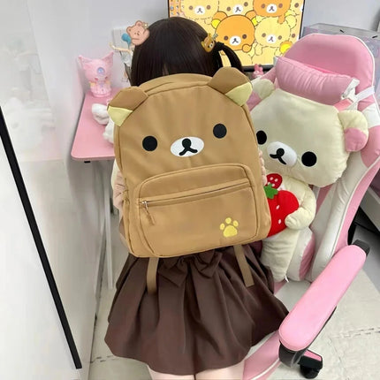 Kawaii Rilakkumas Large Capacity Backpack Japanese Cartoon Anime Student Leisure School Bag Travel Bag Waterproof Nylon Backbag