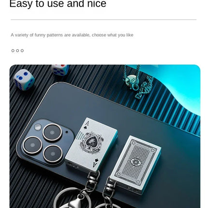 Metal Poker Keychain Pendant Inflatable Lighter Mini Compact Side Slip Butane Open Fire Outdoor Portable Lighter Men's Gift