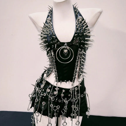 bustier top y2k fashion y2k clothes y2k crop top gothic clothes y2k top Rivets Tank Tops Skull top vintage tops gothic tank tops