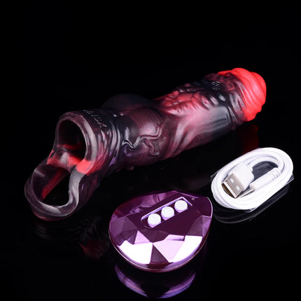 FAAK Remote Control Vibrating Silicone Cock Sleeve 2 Sizes Penis Extender Fantasy Hollow Horse dildo Vibrator Adult Sex Toys