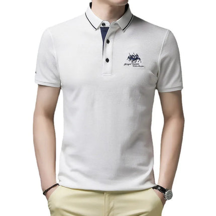 Summer New Men's Embroidered Polo Collar 100% Cotton Short-Sleeved Polo Shirt Fashion Solid Color Casual Top T-shirt M-4XL