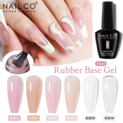 NAILCO 6Colors 15ml Hema Tpo Free Rubber Base Gel Polish Jelly Pink Clear Nail Extension Semi Permanent UV Hybrid Gel Varnish