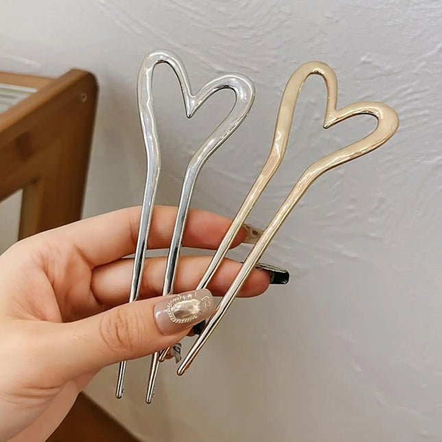 1/2Pcs French Vintage Metal Heart U Shaped Hair Pins Hair Sticks Hair Fork Elegant Hairstyle Chignon Accessories for Women Girls