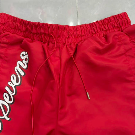 Red Triple Sevens Side Slit Button Placket Shorts Pockets 7S Logo Jorts Men Women Casual Drawstring Waterproof Loose Shortpants