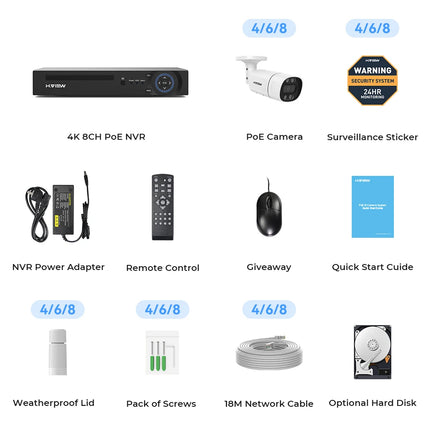 H.View 4K 5Mp 8Mp poe Cctv Security Camera System Home Video Surveillance Kit 8Ch Nvr Audio Outdoor Ip Camera xmeye app
