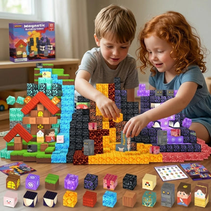 FUNXINEE NEW Magnetic Building Blocks, Forest Volcano Lava Game Scene, 3D STEM Construction Toy, Gift Box Educational Bricks