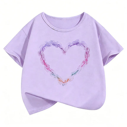 Y2k Fashion Short Sleeve T Shirts Heart Kids Children's T-shirt Boys Girls Summer Spring Casual Top Tee Shirt
