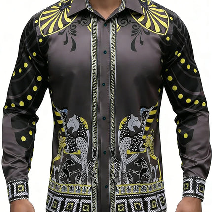 Men's Plus Size XS-6XL Long Sleeve Collar Shirt Colorful Baroque Pattern 3D Printed Shirt Hawaiian Vacation Social Mens Clothing