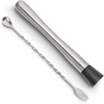 Stainless Steel Cocktail Muddler and Mixing Spoon Home Bar Tool Set - Create Delicious Mojitos and Other Fruit Based Drinks