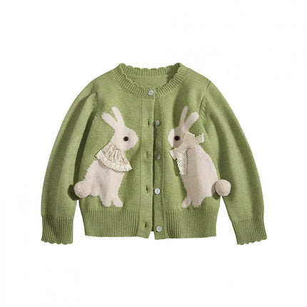 Knitted Jacquard Cardigan Jacket for Girls, Autumn Clothing for Kids, Knitted Cardigan for Baby Girls, Spring and Autumn Tops