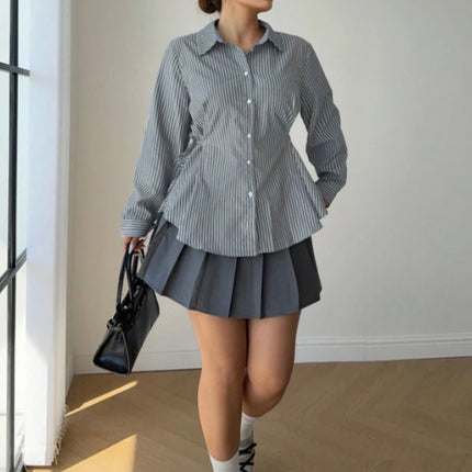 Plus Size Women's Striped Minimalist Shirt 2025 Autumn New Arrival Single-Breasted Long-Sleeved Shirt Casual & Office Wear