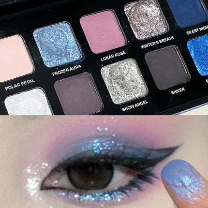 12 Colors Metallic Eyeshadow Palette Pearl Matte Sparkling Shimmer Blue Eye Shadow Highlighter Brighten Glitter Halloween Makeup