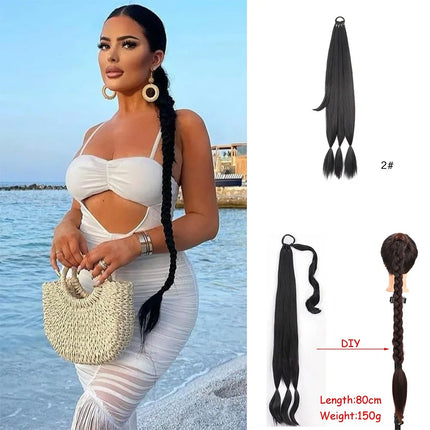 Synthetic Long Braided Ponytail Extension with Hair Tie Straight Wrap Around Natural Soft Hair Piece Daily Wear 30 Inch 160 Gram
