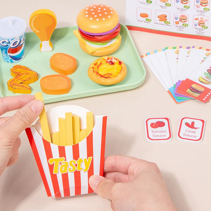 Kids' Pretend Play Fast Food Set - Realistic Burger & Fried Chicken, Toy Money Transaction & Serving Scene Kit