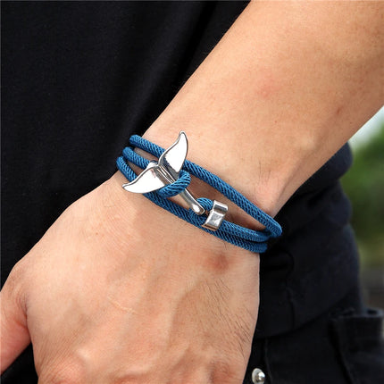 Ocean Style Whale Tail Anchor Bracelet for Men Women Multilayer Adjustable Rope Couple Bracelets Fashion Friendship Jewelry Gift