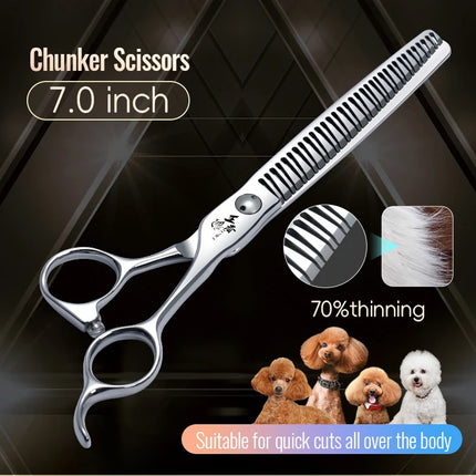 Fenice VG10 Steel 7Inch 3D Gradient Traceless Dog Grooming Straight/Curved Chunker Scissors Bearing Screws Pet Scissors 70% Rate