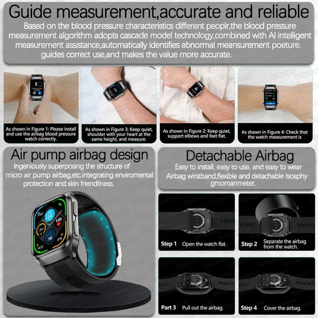 2026New Air Pump Airbag True Blood Pressure Smartwatch MultiDimensional Health Monitoring Micro Physical Examination Smart Watch