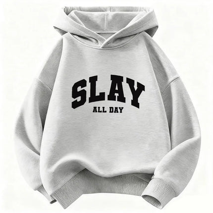 Fashion Slay All Day Letter Printed Design Hoodie Kids Children's Sweatshirt Hoody for Boys Girls Autumn Winter Casual Hoodies