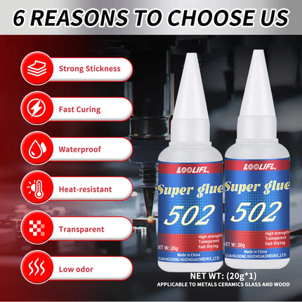 LOOLIFL 1-7pcs 502 Super Glue Instant Quick-drying Cyanoacrylate Adhesive Leather Rubber Wood Metal Strong Bond Liquid Glue Tool