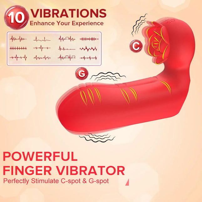 10-Frequency Rose Double Vibration Finger Cover for Female Clitoral Stimulation G-Spot Anal Massage Sex Toy Adult Product