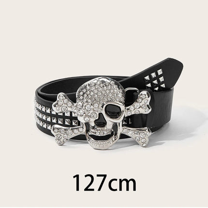 Silver Skull Buckle Women's Belt Hip Hop Punk Y2k Girls Black Pu Pin Buckle Girdle Goth Retro Jeans Accessories Rivet Waistband
