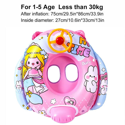 1PC Inflatable Swim Seat Pool Float with Steering Wheel, Cartoon Swimming Ring Water Float Seat for Summer Beach Pool Party