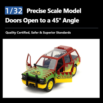 JADA Toys Diecast Model Car 1:32 Scale Collection Jurassic Park 1993 Ford Explorer Tour Vehicle Hollywood Rides
