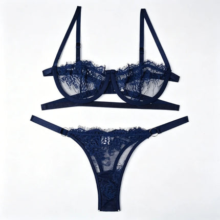 Sexy Transparent Lace Bra Women Lingerie Set Crotch Underwear Lingerie Steel Floral Underwire Lingerie Set Lingeries Womens Body