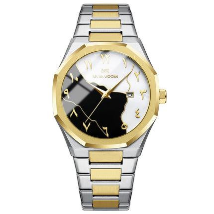 Top Brand Men Watch Marble Dial 42mm Arabic Scale Clock Silver Stainless Steel Quartz Movement Sports Business Wristatch for Men