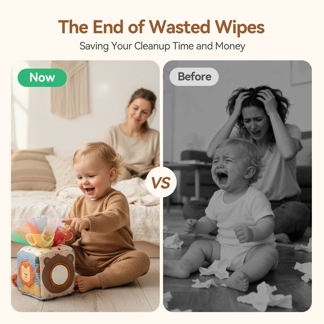 Baby Montessori Rattle Toy Cotton Animal Tissue Box Kid Finger Exercise Cloth Busy Box Toy Baby Educational Activity Sensory Toy